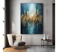 IHHGNB Affiche et impressions modernes abstraites bleues et dorées, art mural animalier sur toile, tableau pour la décoration du salon (55 x 110 cm (22 x 43 po) / sans cadre)