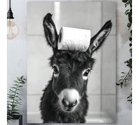 IHHGNB Affiche humoristique d'un âne tenant un rouleau de papier toilette sur la tête, toile noire et blanche, impression animalière (50 x 70 cm (20 x 28 pouces) / sans cadre)