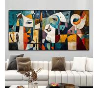 IHHGNB Affiche murale abstraite moderne, colorée, bohème et géométrique représentant un visage humain, style rétro, imprimée sur toile (55 x 110 cm (22 x 43 pouces) / Sans cadre)