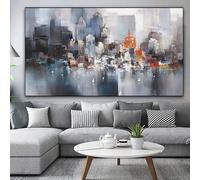 IHHGNB Affiche murale abstraite sur toile représentant un paysage urbain sous la pluie, avec des bâtiments et des bateaux, idéale pour décorer un salon (50 x 100 cm/sans cadre).