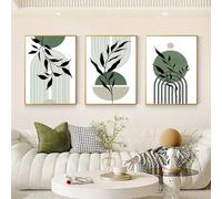 IHHGNB Affiche murale bohème vert sauge, vert, noir et beige, style abstrait milieu du siècle, décoration murale botanique moderne pour salon (40 x 60 cm (16 x 24 po) x 3 / Sans cadre)