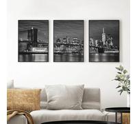IHHGNB Affiche murale moderne, impressions sur toile de paysage, art en noir et blanc de la ville de New York, pont de Brooklyn, œuvre d'art moderne (40x60cm(16x24in) x3)
