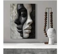 IHHGNB Affiche murale sur toile représentant des visages de femmes abstraits modernes, en noir et blanc, pour le salon (70 x 100 cm/sans cadre).