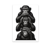 IHHGNB Affiche murale « Trois singes de la sagesse », « Ne rien voir, ne rien entendre, ne rien dire », impression sur toile en noir et blanc (40 x 60 cm/sans cadre)