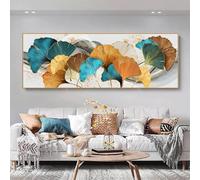 IHHGNB Affiche sur toile avec feuille d'or bleu vert jaune et fleur, peinture abstraite, art mural, images modernes, décoration de salon, 40x120cm (16x47 pouces), sans cadre