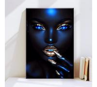 IHHGNB Affiche sur toile représentant des visages africains, art mural, yeux bleus, maquillage doré, œuvre d'art pour salon, chambre à coucher, bureau, décoration (80 x 120 cm, sans cadre)