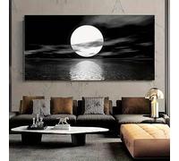 IHHGNB Affiche sur toile, tableau mural représentant un paysage de lune, de mer et d'océan, en noir et blanc, sur le thème de la plage (20 x 40 cm/sans cadre).