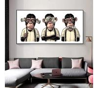 IHHGNB Affiches et impressions d'animaux Art mural abstrait sur toile Trois singes Gorille Peinture murale Images pour décoration de salon 70x140cm (28x55in) Sans cadre