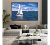 IHHGNB Affiches et impressions nordiques sur toile représentant un voilier bleu, peinture murale, paysages marins, pour salon, bureau, décoration, 40 x 50 cm (16 x 20 pouces), sans cadre