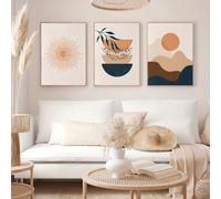 IHHGNB Affiches murales Boho Sun, style abstrait géométrique avec feuilles, sur toile, pour une décoration moderne de chambre à coucher (30 x 40 cm x 3, sans cadre)