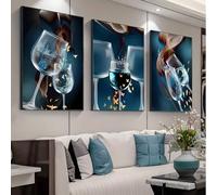 IHHGNB Affiches sur toile sans cadre, style abstrait moderne, verre à vin bleu, art mural, impressions sur toile pour salle à manger ou salon (60 x 80 cm (24 x 31 po) x 3)