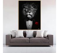 IHHGNB Animaux sauvages en costume - Peintures sur toile - Lions noirs fumant un cigare - Affiches et impressions - Décoration murale pour salon (60 x 80 cm (24 x 31 po) / Sans cadre)
