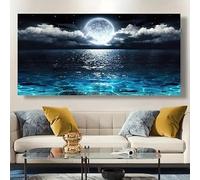 IHHGNB Création d'affiches et d'estampes représentant des paysages modernes d'océan et de lune nocturne sur toile (40 x 80 cm/sans cadre) - Décoration murale pour la maison