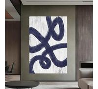 IHHGNB Décoration murale bohème, tableau aux lignes bleues et blanches, impression sur toile, œuvre d'art bohème minimaliste pour chambre (60 x 80 cm (24 x 31 po) / sans cadre)