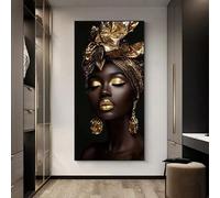 IHHGNB Décoration murale moderne sur toile imprimée pour salon, motif femmes noires et dorées et fleurs (70 x 140 cm/sans cadre)