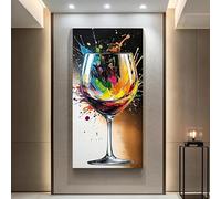 IHHGNB Décoration murale sur toile représentant un verre à vin, impression de peinture sur verre coloré, tableau abstrait coloré (60 x 120 cm (24 x 47 po) / Sans cadre)