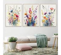 IHHGNB Ensemble de 3 affiches aquarelles de fleurs sauvages, impression florale sur toile décorative, décoration murale pour chambre ou salon (40 x 50 cm (16 x 20 pouces) x 3 / Sans cadre)