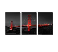 IHHGNB Ensemble de 3 affiches sans cadre représentant le Golden Gate Bridge de nuit, impressions sur toile pour la décoration murale du salon (30 x 40 cm (12 x 16 po) x 3 / Sans cadre)