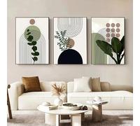 IHHGNB Ensemble de 3 toiles décoratives bohèmes sans cadre, représentant des feuilles vertes simples et des lignes végétales (60 x 80 cm x 3 / Sans cadre)