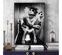 IHHGNB Femme aux toilettes, affiches et impressions sur toile, femme avec cigarette, pop art, noir et blanc, pour décoration d'intérieur, 60 x 80 cm (24 x 31 pouces), sans cadre