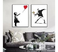 IHHGNB Fille au ballon rouge, tableau de Banksy, art graffiti sur toile, affiche murale en noir et blanc pour la décoration du salon (70 x 90 cm x 2 / sans cadre)