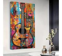 IHHGNB Grande peinture murale vintage à grain brillant, guitare abstraite, impression sur toile verticale, motifs colorés, affiche d'art mural musical (80 x 160 cm (31 x 63 po) / sans cadre)