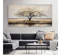 IHHGNB Grande toile abstraite représentant un arbre avec des fleurs blanches, paysage, impression sur toile, décoration murale (50 x 100 cm (20 x 39 pouces) / sans cadre)