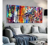IHHGNB Grande toile murale abstraite moderne aux coups de pinceau colorés et vibrants, œuvre d'art pour décoration de salon ou de chambre à coucher (80 x 160 cm, sans cadre)