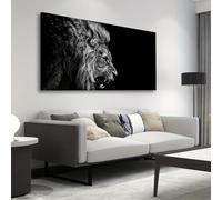 IHHGNB Grande toile murale moderne représentant un lion rugissant en noir et blanc, 70 x 140 cm (28 x 55 pouces), sans cadre