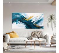 IHHGNB Impression sur toile abstraite avec tourbillon doré bleu sarcelle, affiche vintage, peintures pour décoration de salon et de chambre à coucher, 60 x 120 cm (24 x 47 pouces), sans cadre
