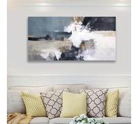 IHHGNB Impression sur toile abstraite représentant des vagues de l'océan, gris, bleu et blanc, pour décoration de salon ou de chambre à coucher (40 x 80 cm, sans cadre)