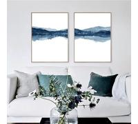 IHHGNB Impression sur toile aquarelle bleu foncé, paysage abstrait indigo, affiches et impressions murales, décoration de chambre à coucher (60 x 90 cm (24 x 35 po) x 2 / Sans cadre)