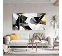 IHHGNB Impression sur toile géométrique abstraite, peinture décorative minimaliste, accents dorés, noir, blanc, gris, affiche, 50 x 100 cm (20 x 39 pouces), sans cadre