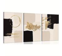 IHHGNB Impression sur toile géométrique minimaliste, art mural abstrait noir et doré, beige et doré, décoration murale (40 x 50 cm x 3)