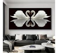 IHHGNB Impression sur toile moderne classique représentant un cygne, fond noir, cygnes blancs, affiches, peintures, décoration de chambre, 70 x 140 cm (28 x 55 pouces), sans cadre
