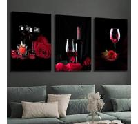 IHHGNB Impression sur toile, peinture décorative, verres à vin et roses, art mural pour bar à vin, décoration murale moderne de luxe pour la maison (60x80cm(24x31in) x3)