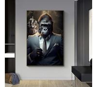 IHHGNB Impression sur toile représentant un gorille fumant, décoration murale, sans cadre, 80 x 120 cm