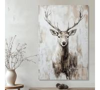 IHHGNB Impression sur toile représentant une tête de cerf élégante, style aquarelle moderne, tons neutres et fond texturé (40 x 50 cm/sans cadre)