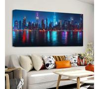 IHHGNB Impression sur toile représentant une vue nocturne de New York, paysage urbain, art mural, décoration d'intérieur (75 x 150 cm, sans cadre)