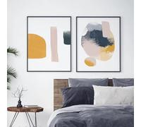 IHHGNB Impressions de peinture abstraite minimalistes à l'aquarelle rose et bleu marine, style poster mural, sur toile, pour la décoration du salon (70 x 100 cm (28 x 39 po) x 2 / Sans cadre)