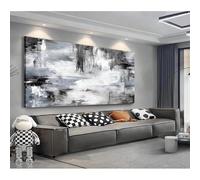 IHHGNB Impressions sur toile grises et blanches, œuvres d'art abstraites modernes, art mural minimaliste, décoration de salon, 70 x 140 cm (28 x 55 pouces), sans cadre