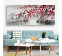 IHHGNB Impressions sur toile modernes de grandes tailles, peintures abstraites de plantes, fleurs de prunier, art mural, décoration d'intérieur, affiches 50 x 65 cm (20 x 26 pouces) x 3, sans cadre