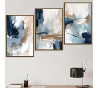 IHHGNB Lot de 3 impressions sur toile bleu marine abstraites sans cadre, affiches murales minimalistes modernes pour la décoration de la maison et du salon (70 x 90 cm x 3 / sans cadre)