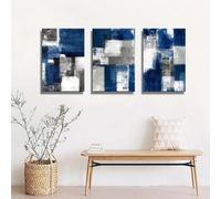 IHHGNB Lot de 3 toiles abstraites bleues et blanches sans cadre, décoration murale, peinture abstraite, décoration de chambre (70 x 100 cm (26 x 39 po) x 3)