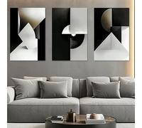 IHHGNB Lot de 3 toiles imprimées, art mural moderne, blocs géométriques noirs et blancs, décoration murale pour chambre ou salon (30 x 40 cm x 3 / sans cadre)