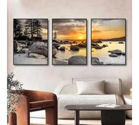 IHHGNB Lot de 3 toiles représentant un coucher de soleil sur la mer, un paysage naturel, à peindre et à imprimer, pour la décoration murale du salon (40 x 50 cm x 3 / sans cadre).