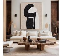 IHHGNB Peinture abstraite minimaliste, grand format, impression sur toile beige et noire, tableau simple pour la décoration intérieure (40 x 60 cm (16 x 24 pouces) / sans cadre)