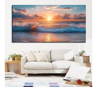 IHHGNB Peinture murale moderne sur toile, représentant un paysage de plage avec des vagues et un ciel à l'aube (50 x 100 cm/sans cadre).