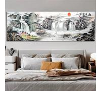 IHHGNB Peinture sur toile moderne de style chinois représentant une cascade et un soleil levant, affiche et impressions, pour décoration d'intérieur, 30 x 90 cm (12 x 35 pouces), sans cadre