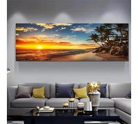 IHHGNB Peinture sur toile représentant un coucher de soleil sur une plage paresseuse, affiche d'art mural avec palmier, décoration d'intérieur, 70 x 210 cm (28 x 83 pouces), sans cadre